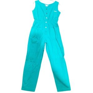 Vintage Ideas Sleeveless Jumpsuit Romper Teal Green Button Front‎ Pockets Medium